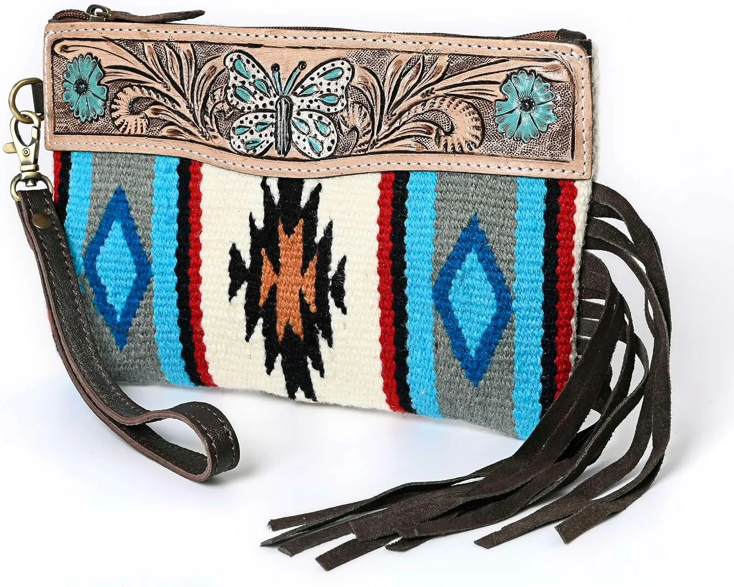 Women Monarch Mini Woolen Western Handmade Clutch Wallet- Zipper Foldover Clutch