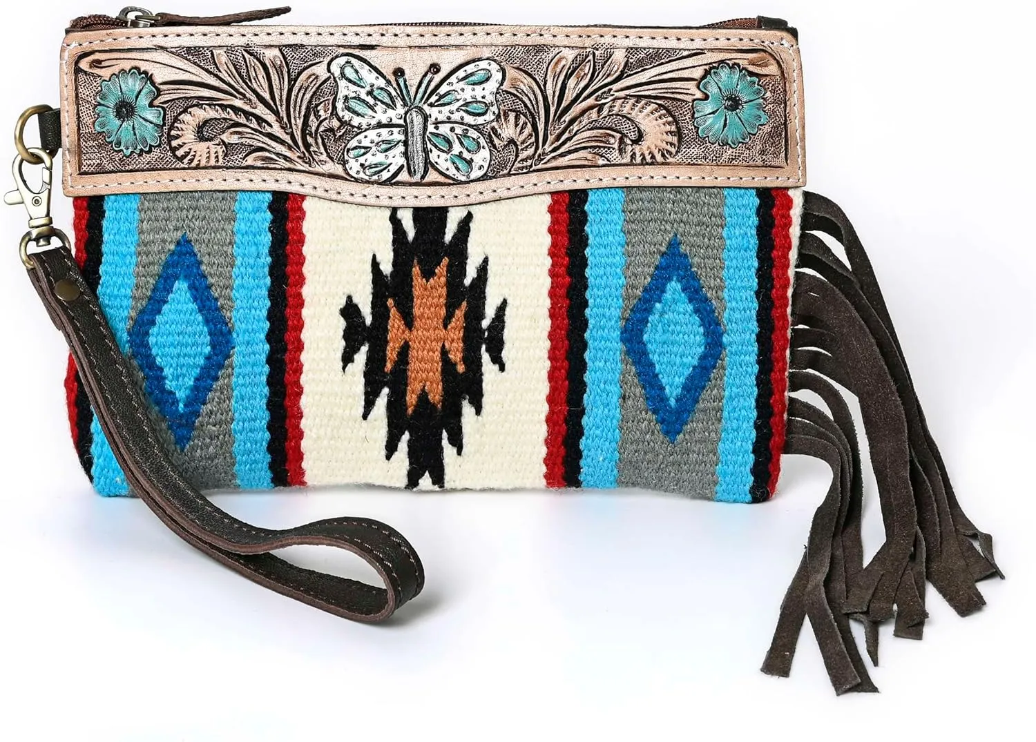Women Monarch Mini Woolen Western Handmade Clutch Wallet- Zipper Foldover Clutch
