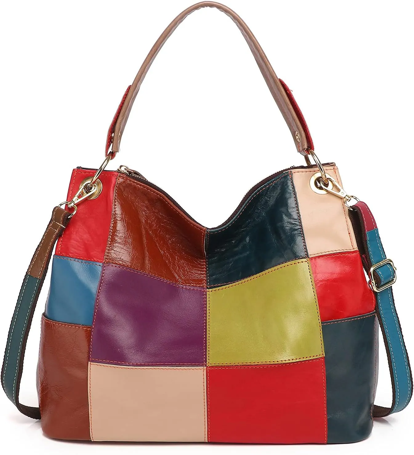 Women Random Multicolor Tote Handbag Cube Splicing Shoulder Satchels Color Purse