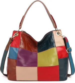 Women Random Multicolor Tote Handbag Cube Splicing Shoulder Satchels Color Purse