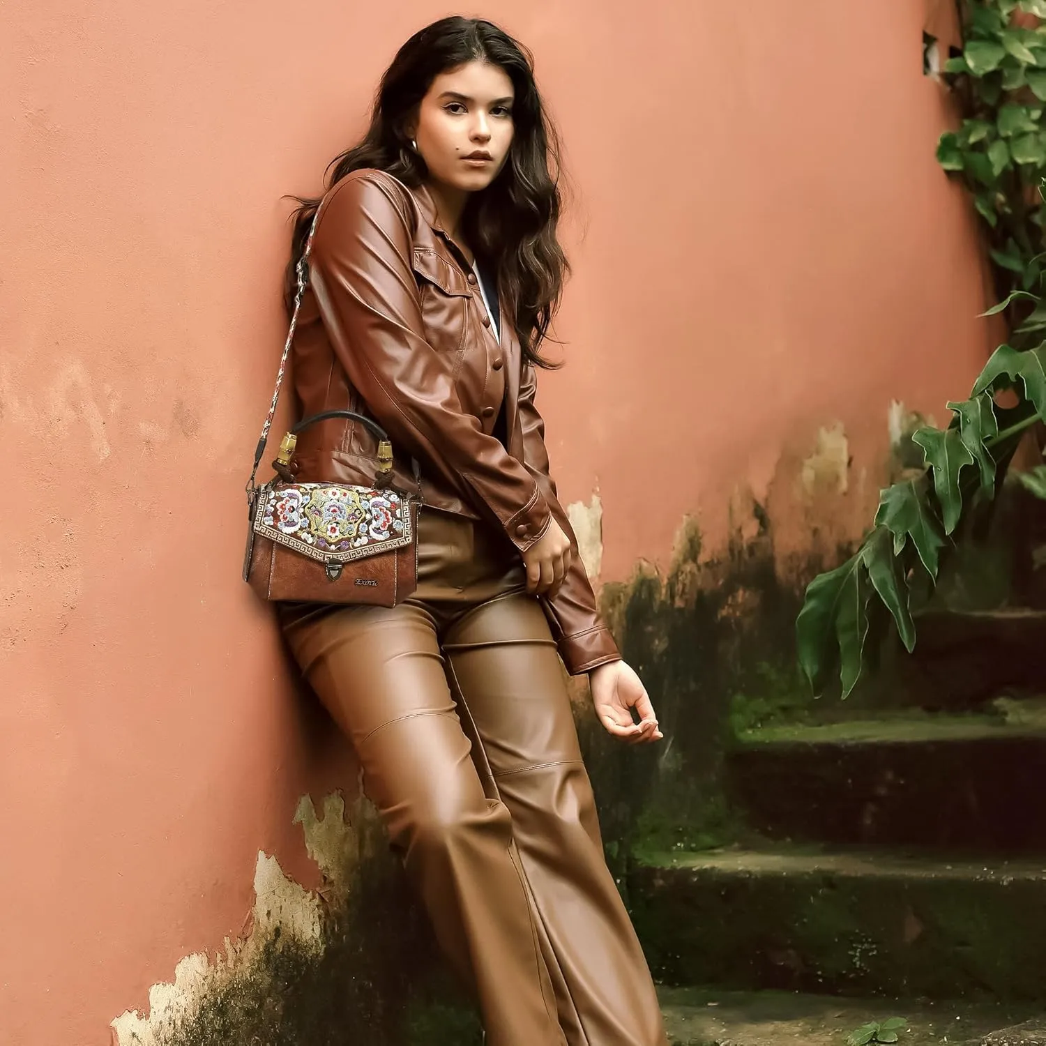 Women Satchel Vintage Retro Embroidery Sling Bag