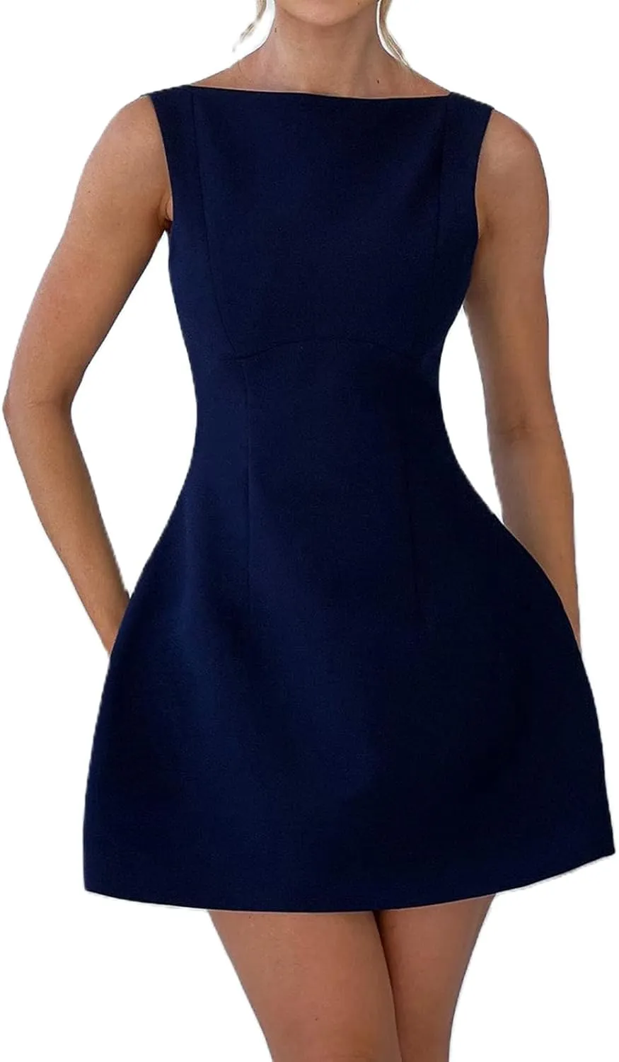 Women Sexy Backless Mini Dress Solid Color Sleeveless Open Back A Line Tank Dress Formal College Graduation Dresses