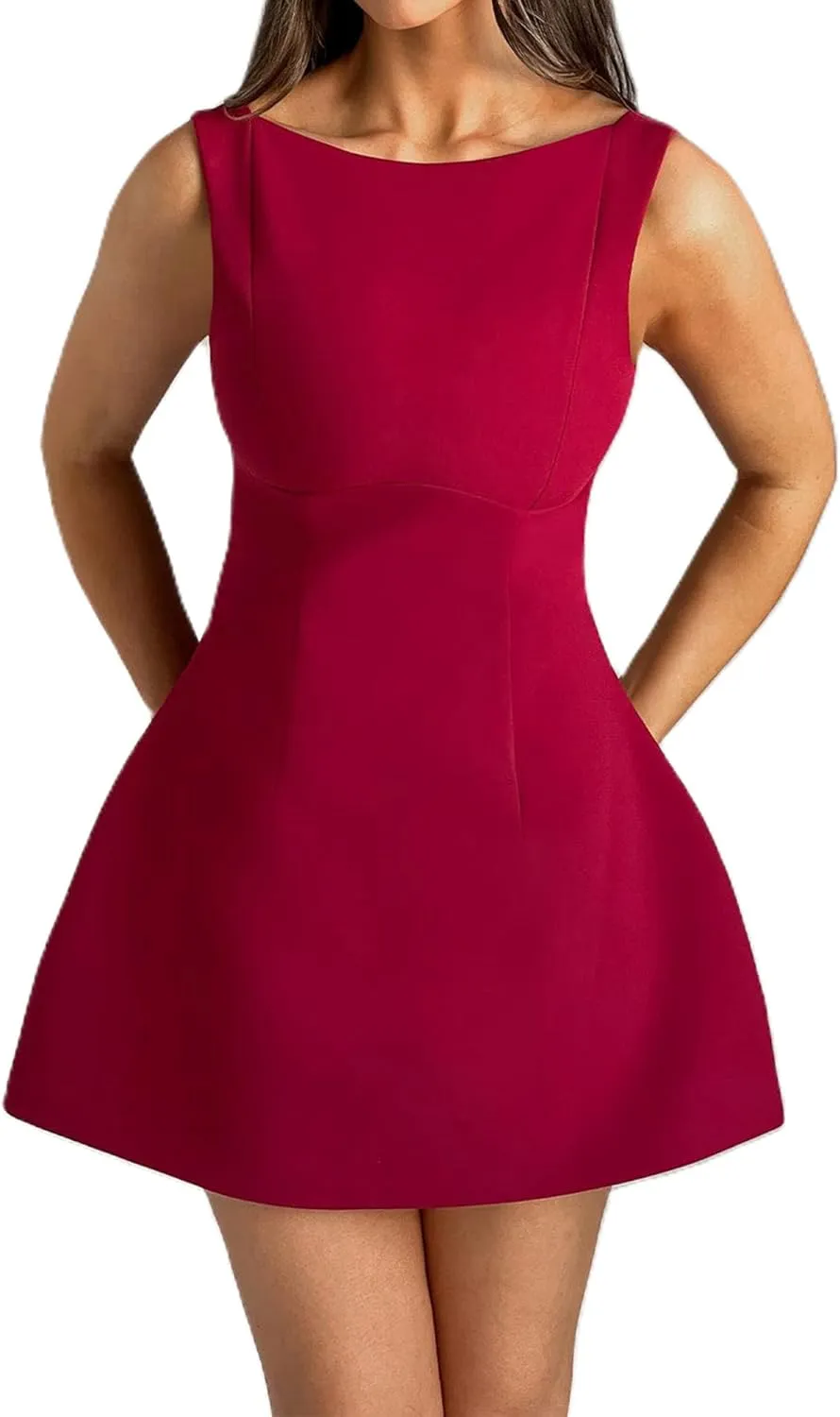Women Sexy Backless Mini Dress Solid Color Sleeveless Open Back A Line Tank Dress Formal College Graduation Dresses
