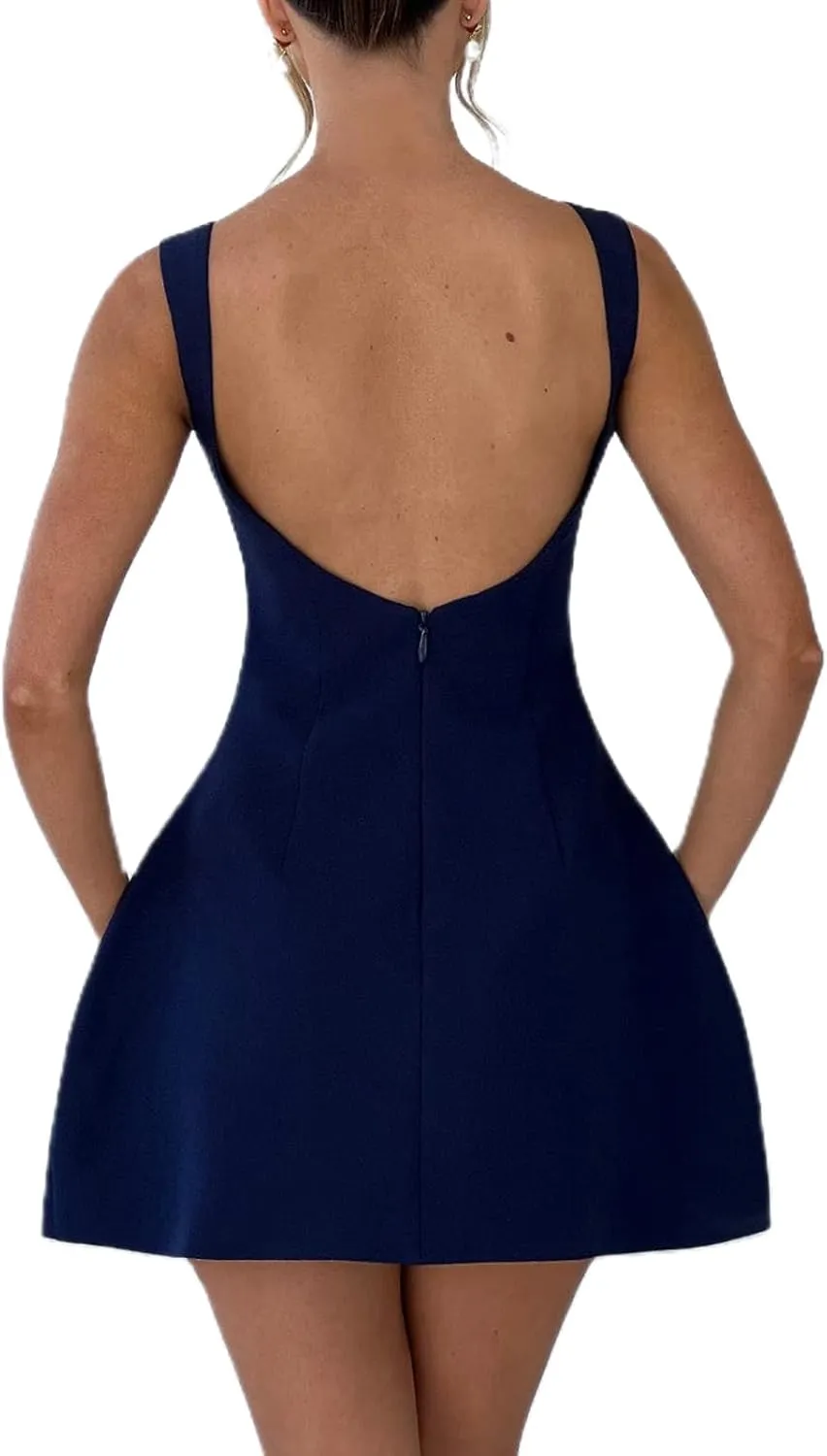 Women Sexy Backless Mini Dress Solid Color Sleeveless Open Back A Line Tank Dress Formal College Graduation Dresses