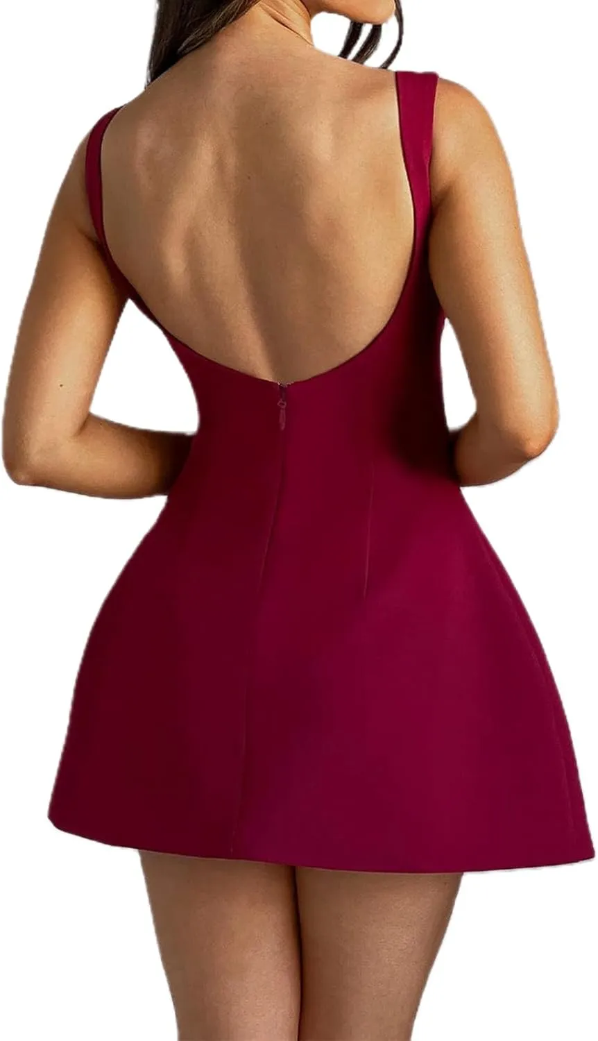Women Sexy Backless Mini Dress Solid Color Sleeveless Open Back A Line Tank Dress Formal College Graduation Dresses