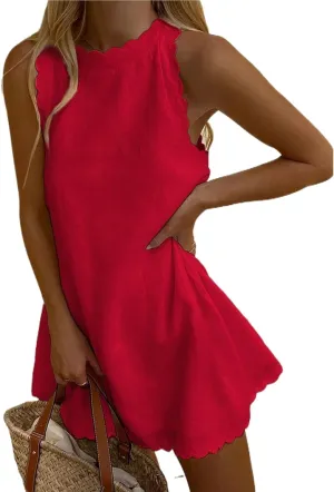 Women Sleeveless Tank Dress Linen Solid Casual Mini Dress Back Zipper 2023 Summer Beach Dresses Sundress