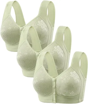 Womens Casual Daily Bras Seamless Full Coverage Breathable Underwear Oversized Front Snap Closure Bra 3 Pcs Outfits