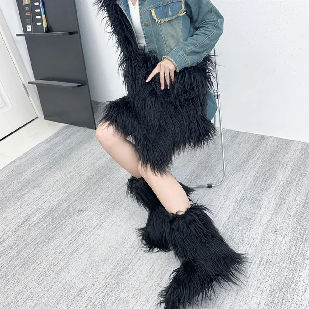 Women's Fuzzy Crossbody Tote Bags Furry Shoulder Bag Purse Handbag Star-Shaped Furry Tote Bag Plush Tote Bag, Black