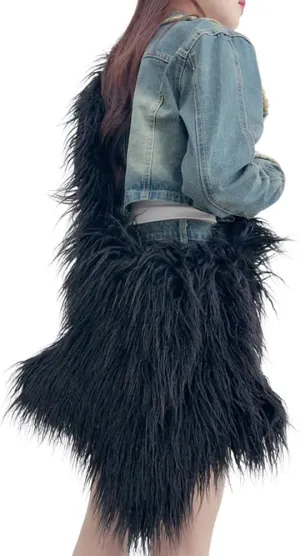 Women's Fuzzy Crossbody Tote Bags Furry Shoulder Bag Purse Handbag Star-Shaped Furry Tote Bag Plush Tote Bag, Black
