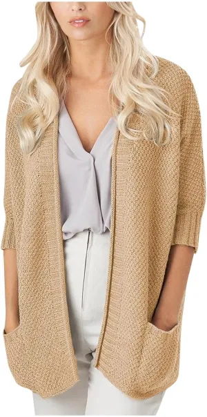 Womens Open Front Cardigan Cable Knit Long Sleeve Casual Outwear Loose Fashion Sweaters with Pockets