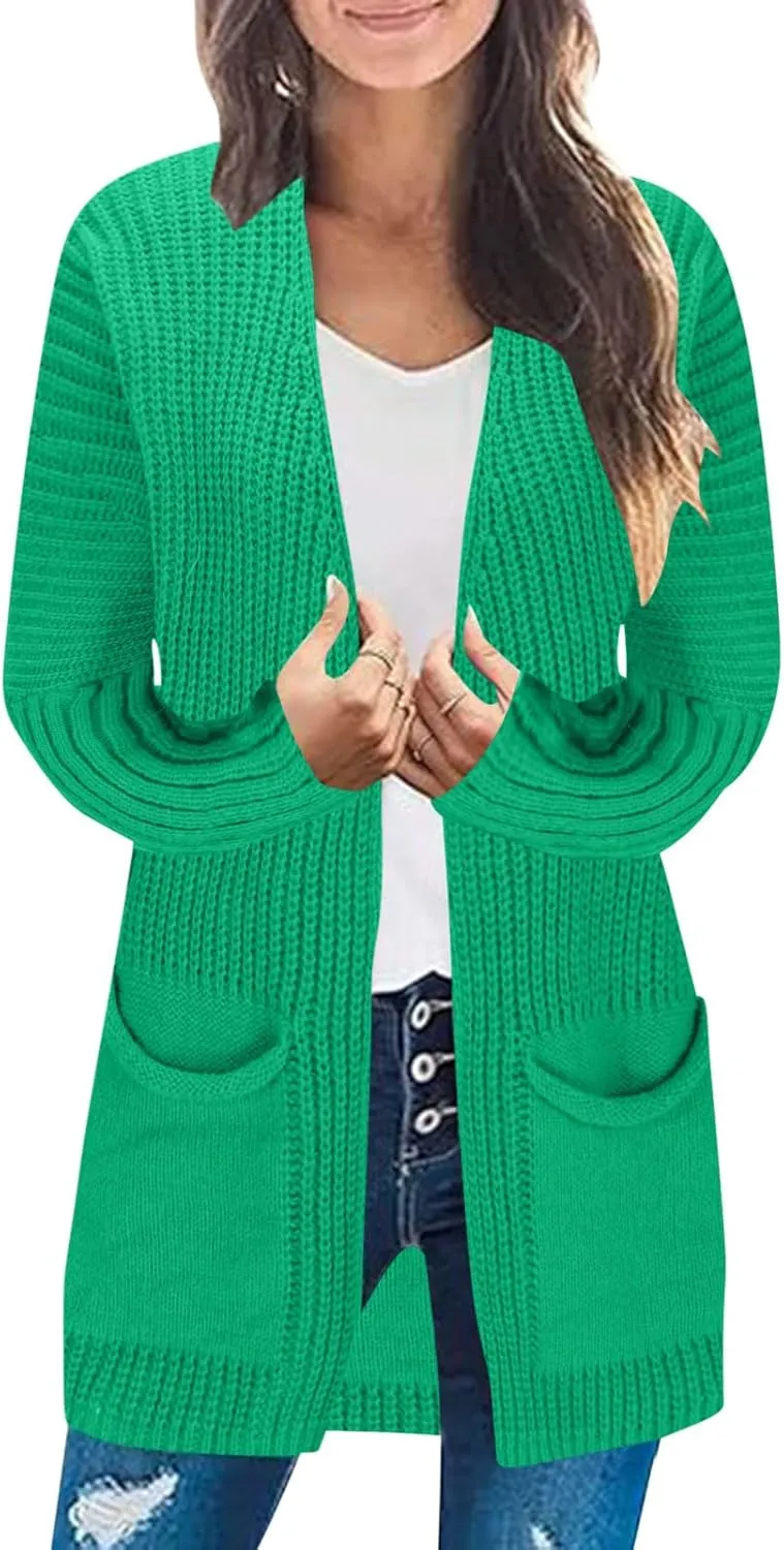 Womens Oversized Open Front Sweaters Lightweight Fashion Cardigan Loose Outwear with Pockets