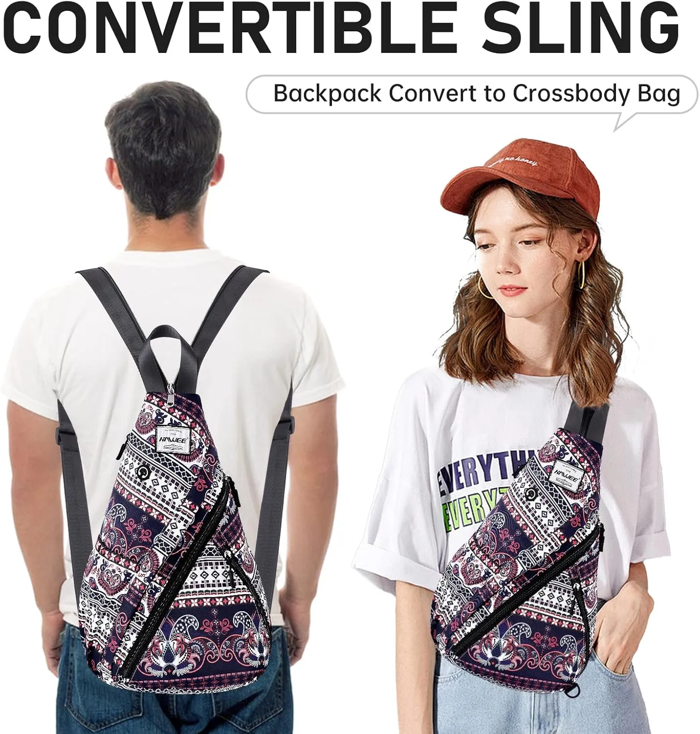 Women's Rope Sling Bag - Convertible Water-Resistant Chest Bag & Casual Daypack, Adjustable Crossbody Backpack for Travel, Cycling, Exotic