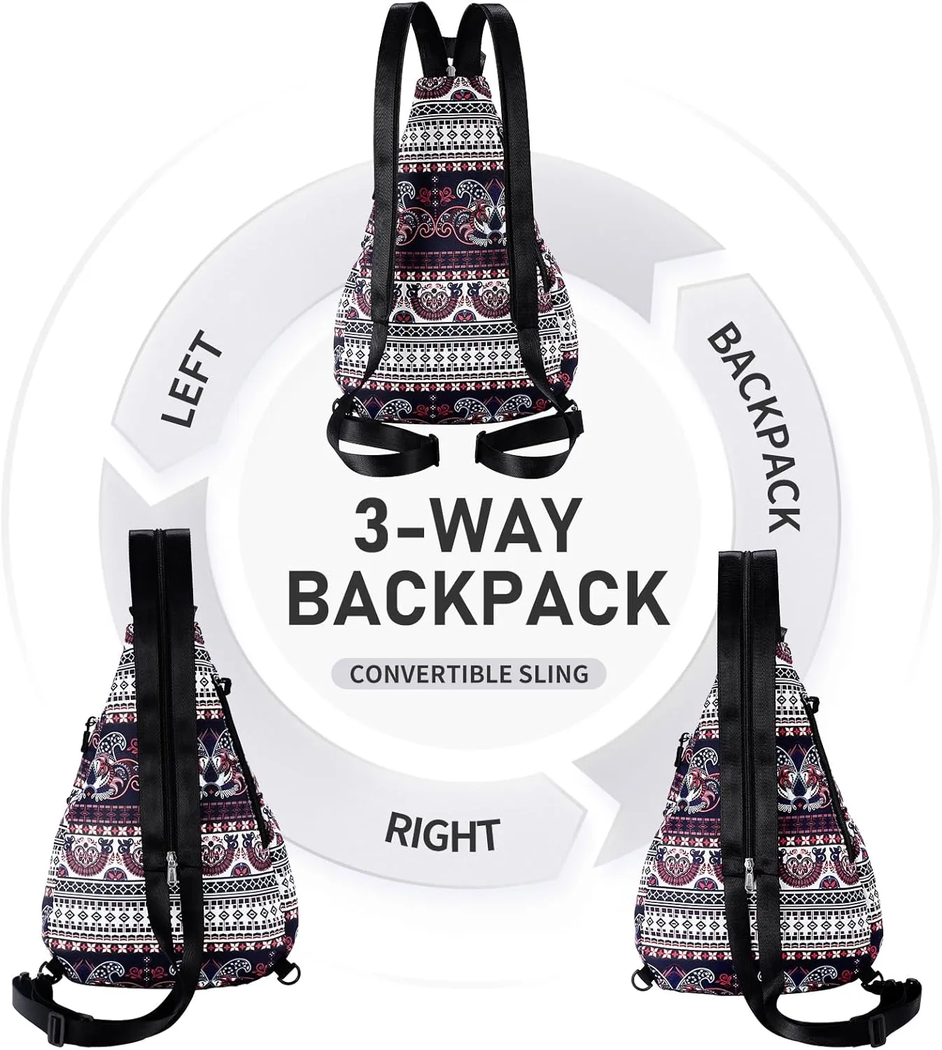 Women's Rope Sling Bag - Convertible Water-Resistant Chest Bag & Casual Daypack, Adjustable Crossbody Backpack for Travel, Cycling, Exotic