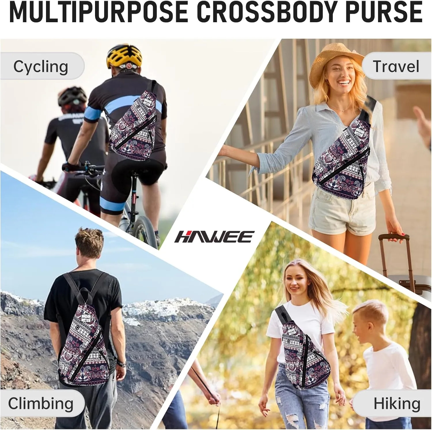 Women's Rope Sling Bag - Convertible Water-Resistant Chest Bag & Casual Daypack, Adjustable Crossbody Backpack for Travel, Cycling, Exotic