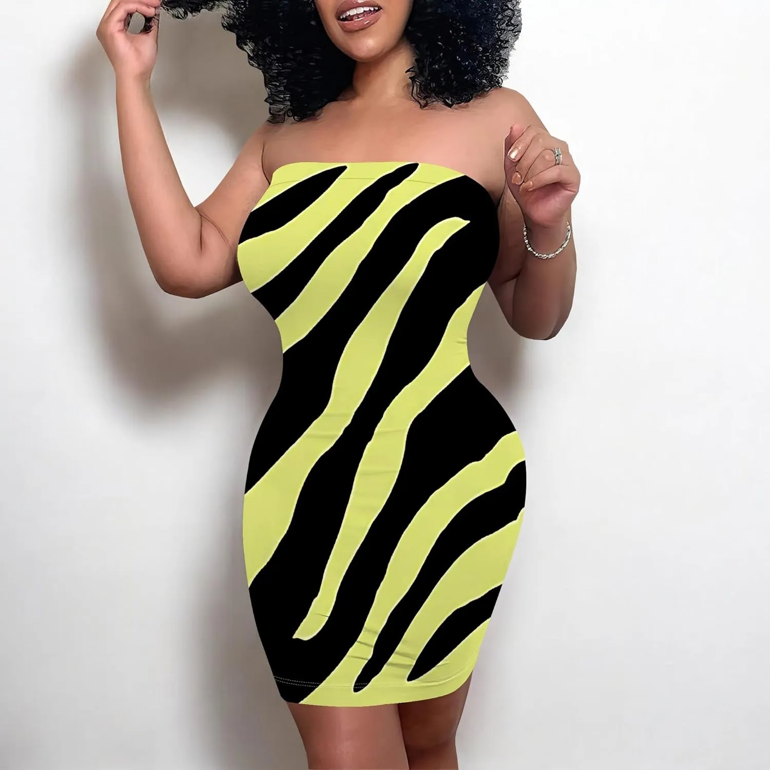 Women's Sexy Strapless Mini Dresses Bodycon Sleeveless Tube Top Floral Print Fitted Cocktail Club Party Formal Dress