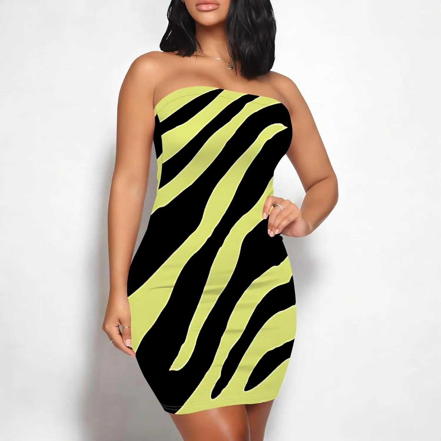 Women's Sexy Strapless Mini Dresses Bodycon Sleeveless Tube Top Floral Print Fitted Cocktail Club Party Formal Dress