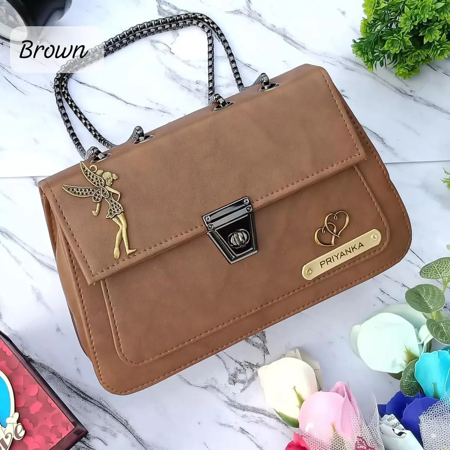 Women's Shoulder Bag 2 in 1 Leather Sling Bag Any Name Can Be Customised, Charm Option Available Bag For Women