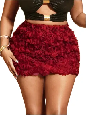 Women's Summer 3D Floral Mini Skirt Rose Appliques Casual Bodycon Skrits