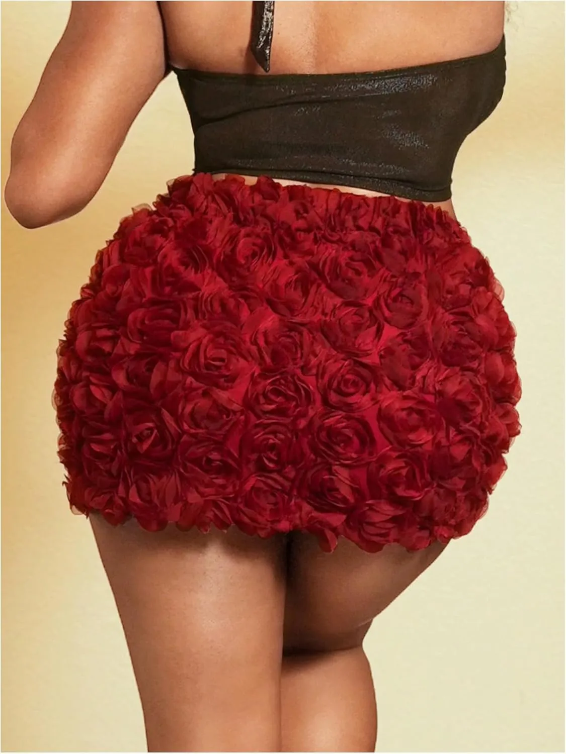 Women's Summer 3D Floral Mini Skirt Rose Appliques Casual Bodycon Skrits
