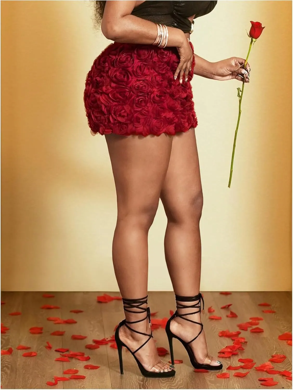 Women's Summer 3D Floral Mini Skirt Rose Appliques Casual Bodycon Skrits