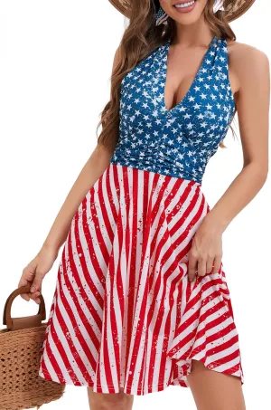 Women's Summer Sundress- 2025 Sexy Halter Sleeveless Spring Boho Elastic Waist Ruffle Mini Dress