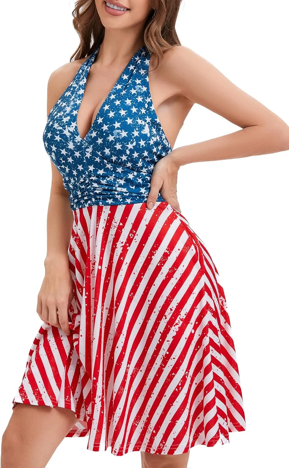 Women's Summer Sundress- 2025 Sexy Halter Sleeveless Spring Boho Elastic Waist Ruffle Mini Dress