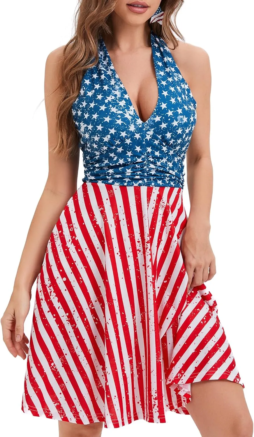 Women's Summer Sundress- 2025 Sexy Halter Sleeveless Spring Boho Elastic Waist Ruffle Mini Dress