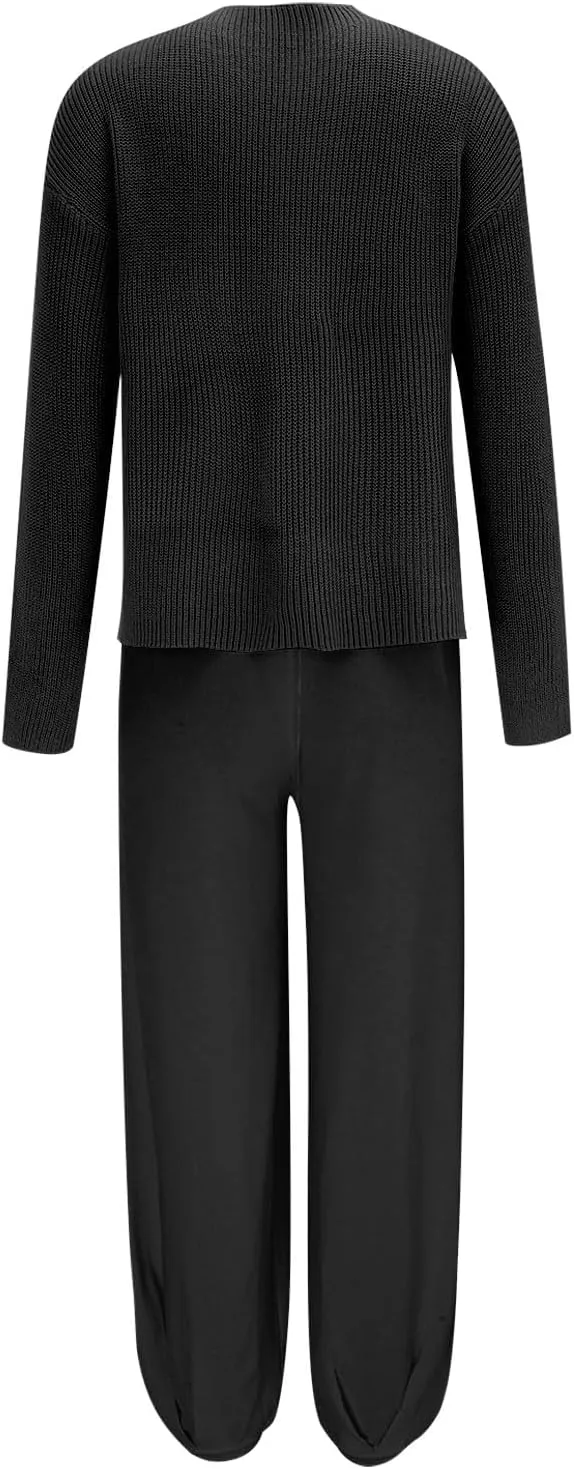 Women's Trendy Sweatsuits Chest Pocket Knit Long Sleeve Pullover Sweater and Jogger Pants Sets Casual Two Piece Lounge Outfit