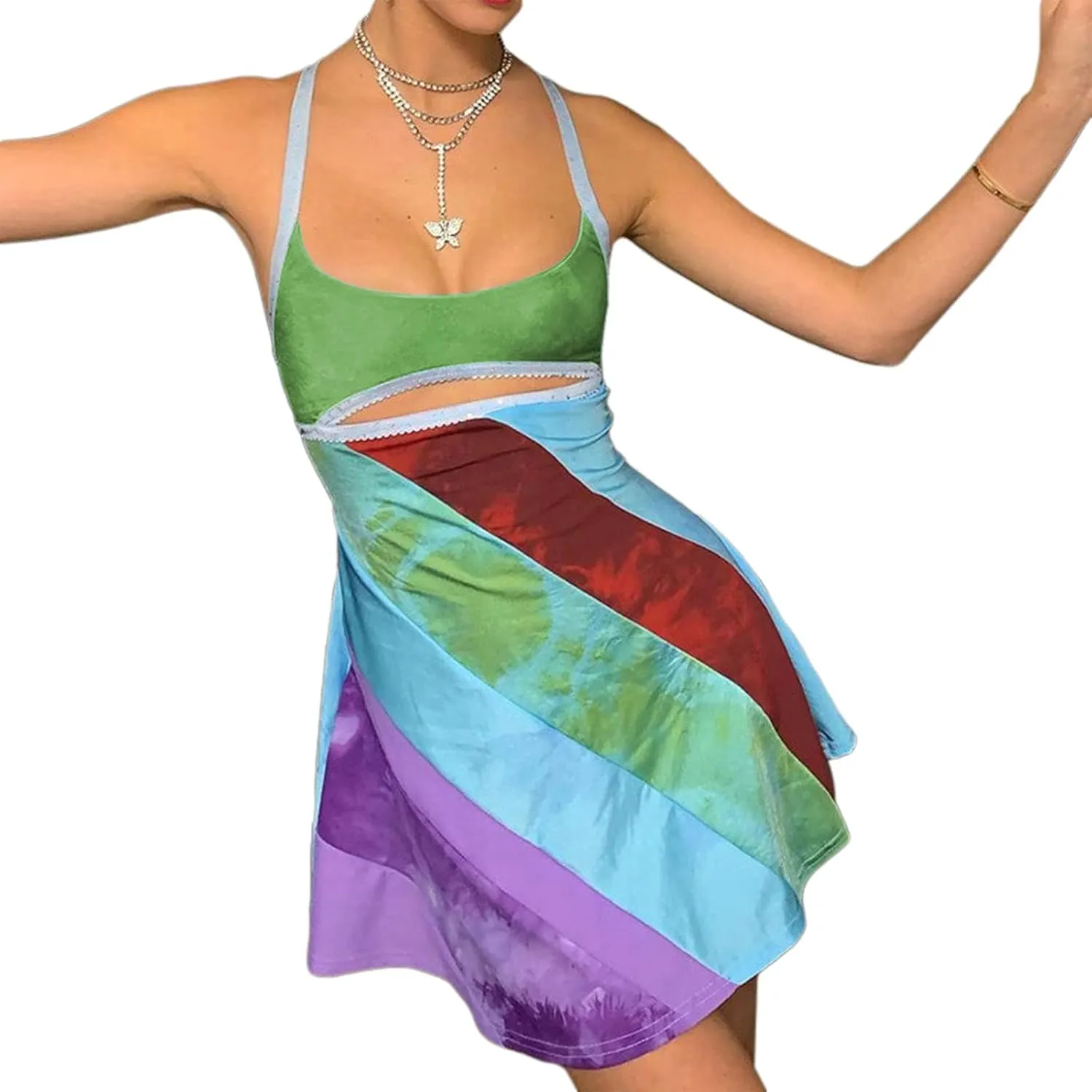 Women's Vintage Print Semi-Sheer Sheath Dress 2004s Fashion Bodycon Mini Slip Dress Retro Bandana Print Fitted Strap Dress
