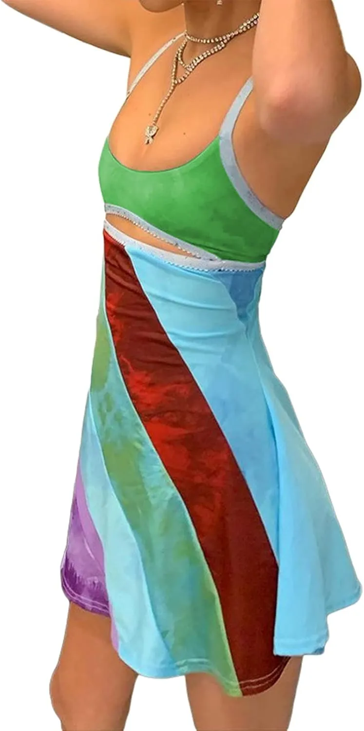 Women's Vintage Print Semi-Sheer Sheath Dress 2004s Fashion Bodycon Mini Slip Dress Retro Bandana Print Fitted Strap Dress