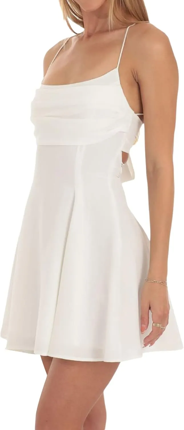 Women's Y2k Corset Mini Dress Cute Bow Lace Patchwork Sleeveless Low Cut A-Line Wedding Graduation Party Short Dress