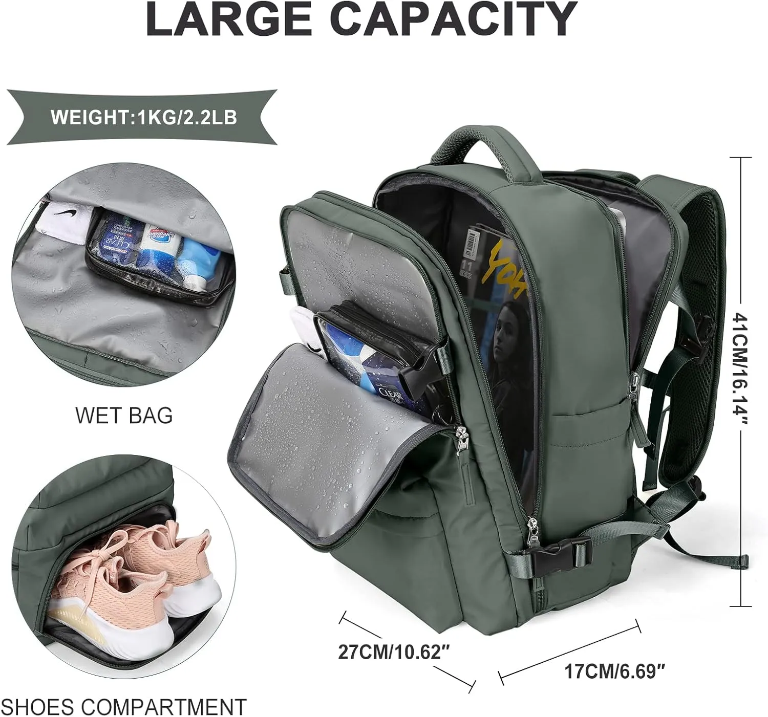WONHOX Large Travel Backpack Carry on Flight Approved Laptop Work Business Backpack for Women Men Mochila de Viaje