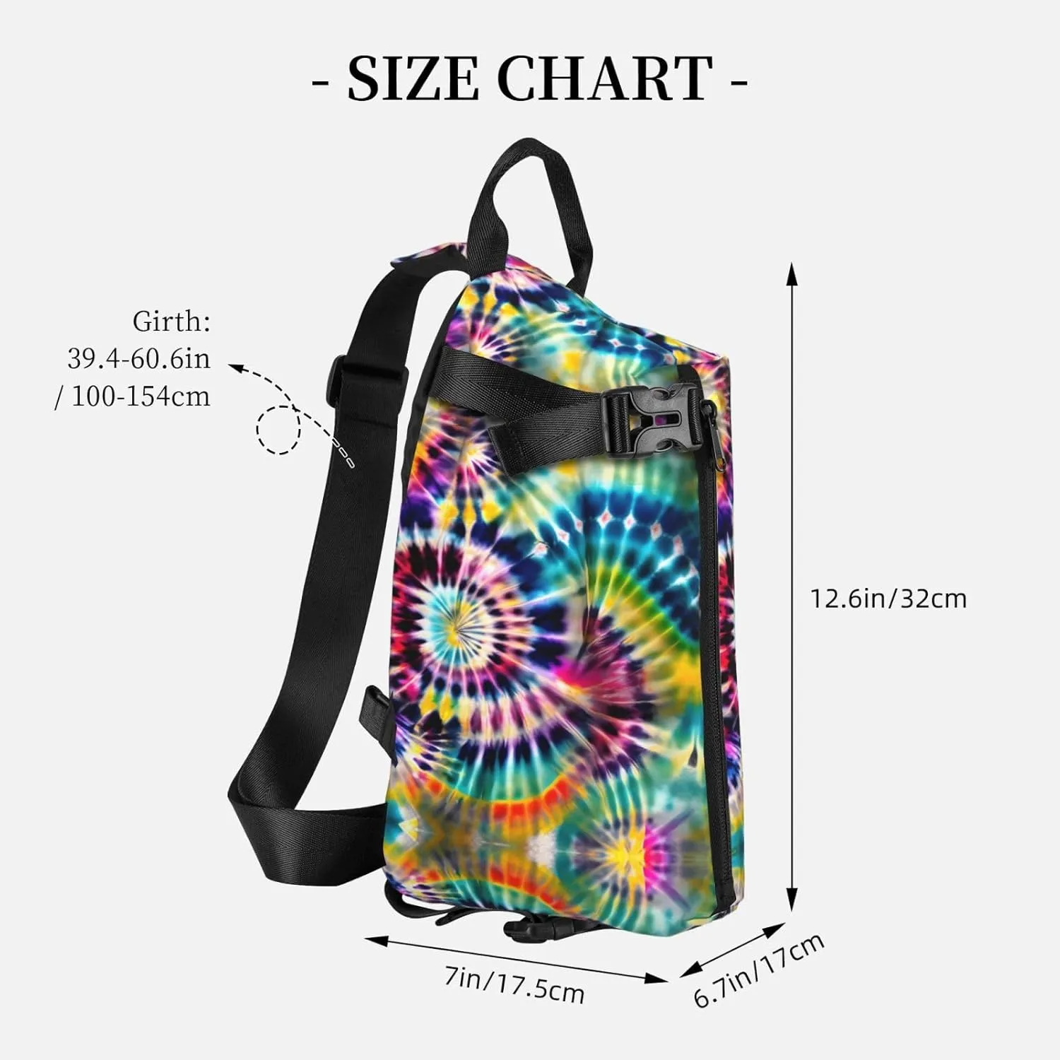 WURTON Exotic Tribe Tie Dye Style Print Crossbody Backpack Cross Pack Lightweight Sling Bag Travel, Hiking