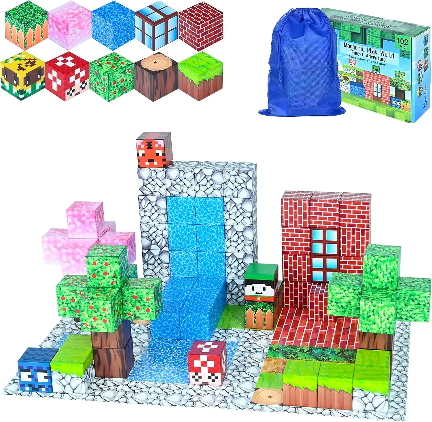 XDR Magnetic Building Blocks Set, 102 Pieces, 1-inch Tiles, STEM Construction Toy for Ages 3 