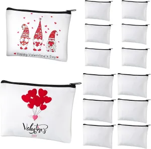Xuniea 12 Pcs Cosmetic Bags Sublimation Blanks DIY Heat Transfer Makeup Bags Iron on Zipper Toiletry Pouch Canvas Pen Case(7.9 x 5.5 Inch, 5.9 x 4.7 Inch,White)