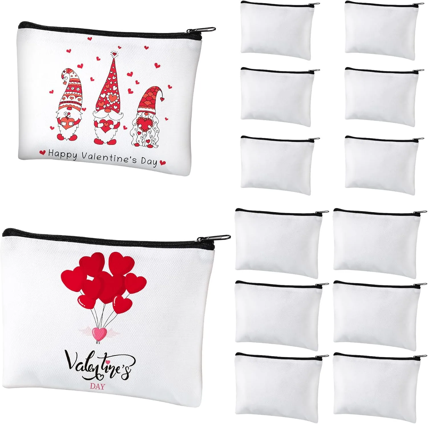 Xuniea 12 Pcs Cosmetic Bags Sublimation Blanks DIY Heat Transfer Makeup Bags Iron on Zipper Toiletry Pouch Canvas Pen Case(7.9 x 5.5 Inch, 5.9 x 4.7 Inch,White)