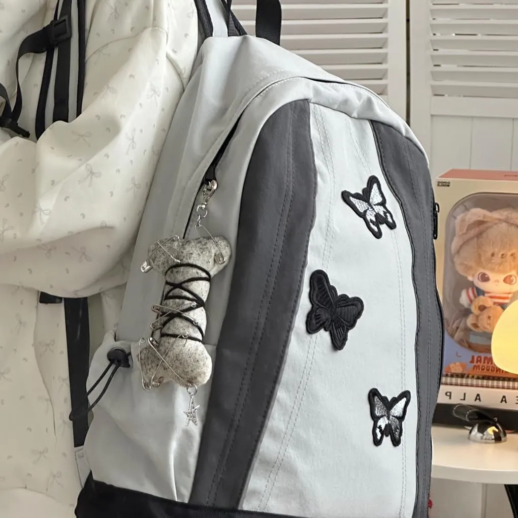 Y2k Backpack Butterfly Goth Purse Accessories Grunge Aesthetic Backpack Grunge Accessories Y2K (White)