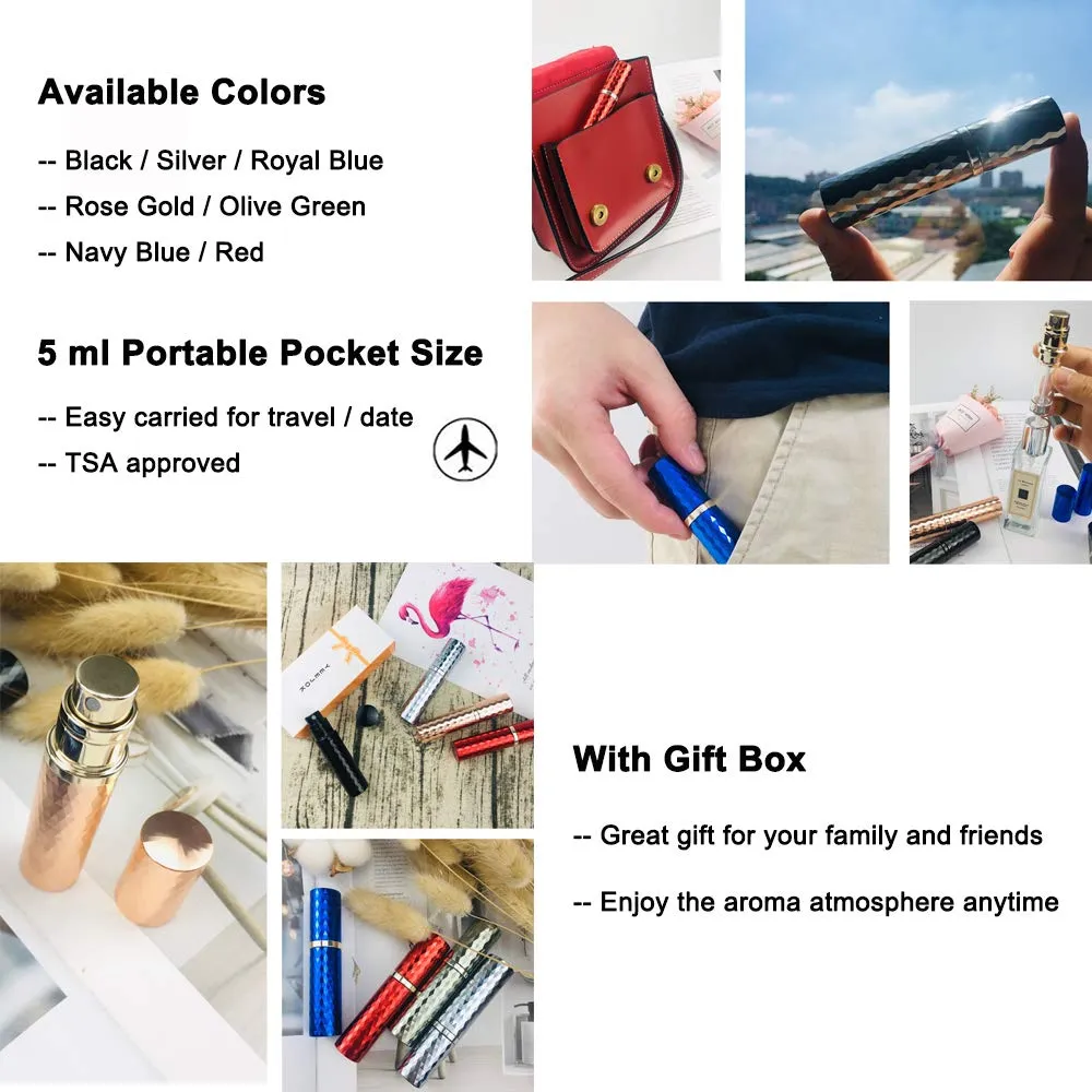 Yeejok Travel Perfume Bottle, Refillable Perfume Atomizer for Travel 5ml, TSA-Approved Portable Mini Empty Cologne Spray Bottle Pump Refilled for Men and Women, Navy Blue
