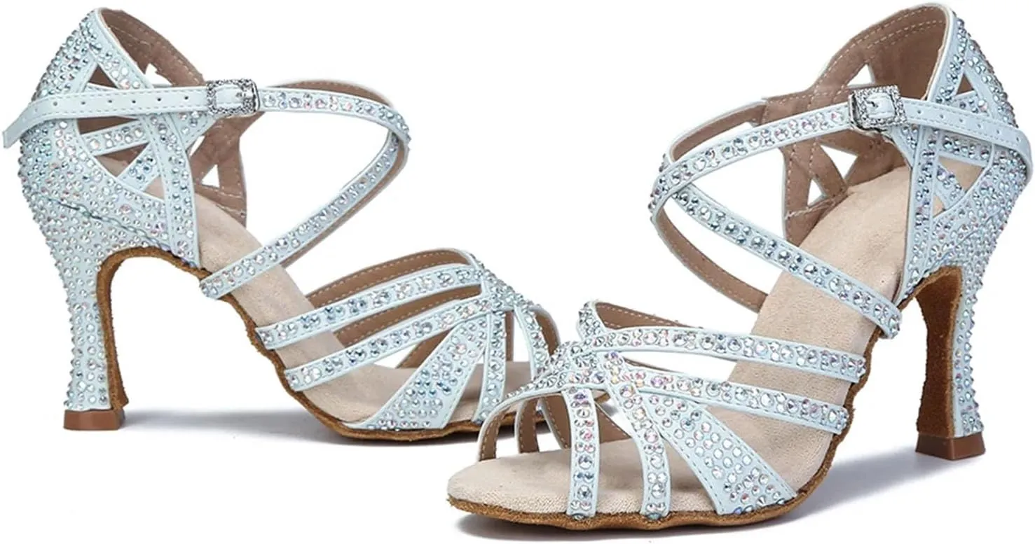 Yellow Latin Dance Shoes - Salsa, Tango Sandals with 9CM (3.54") Heels for Ballroom, Pink Wedding