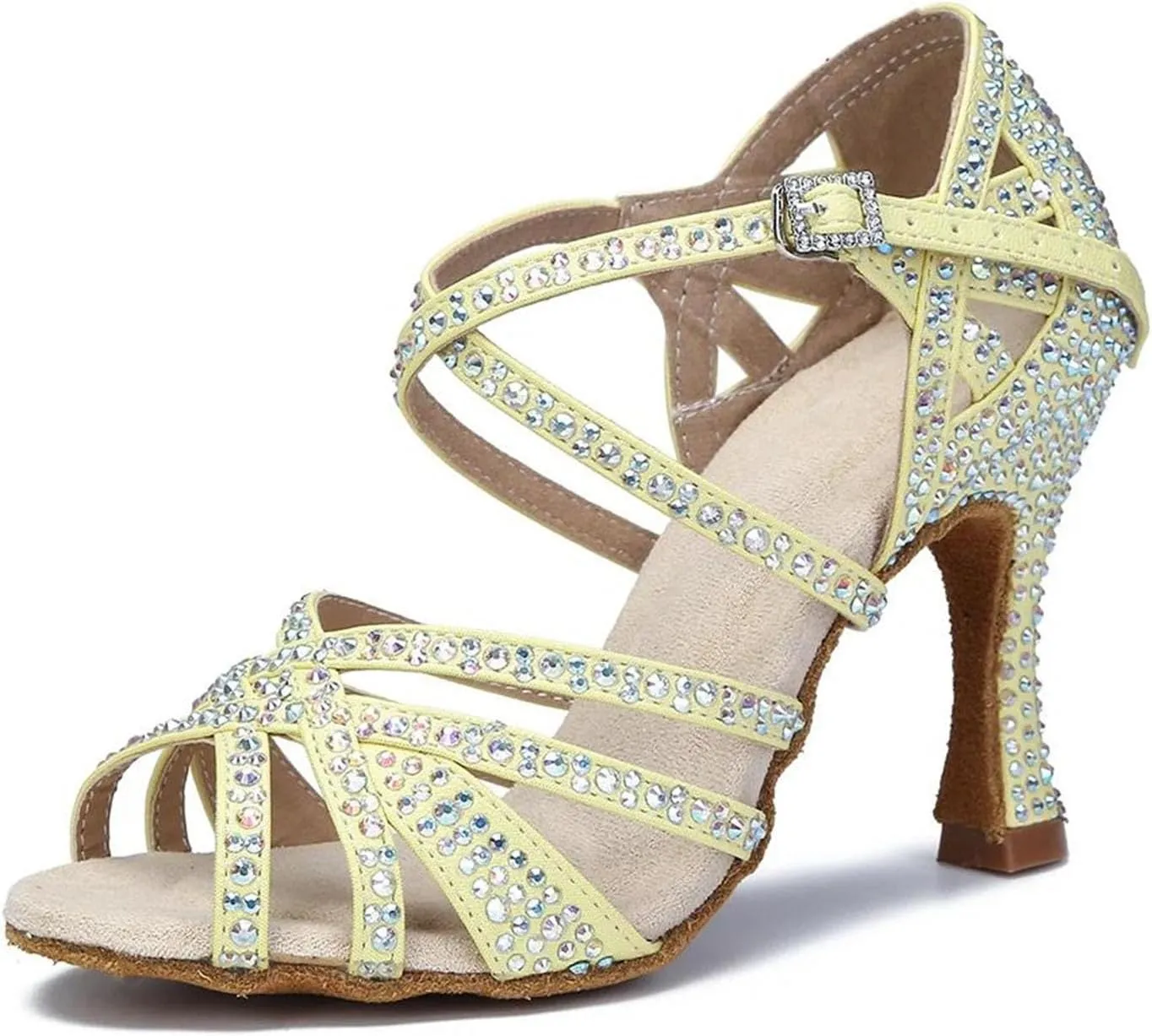 Yellow Latin Dance Shoes - Salsa, Tango Sandals with 9CM (3.54") Heels for Ballroom, Pink Wedding