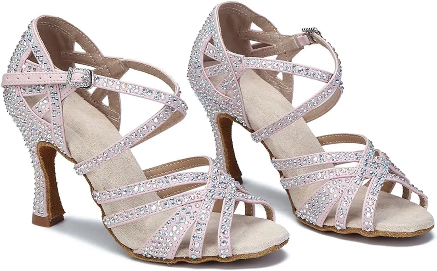 Yellow Latin Dance Shoes - Salsa, Tango Sandals with 9CM (3.54") Heels for Ballroom, Pink Wedding