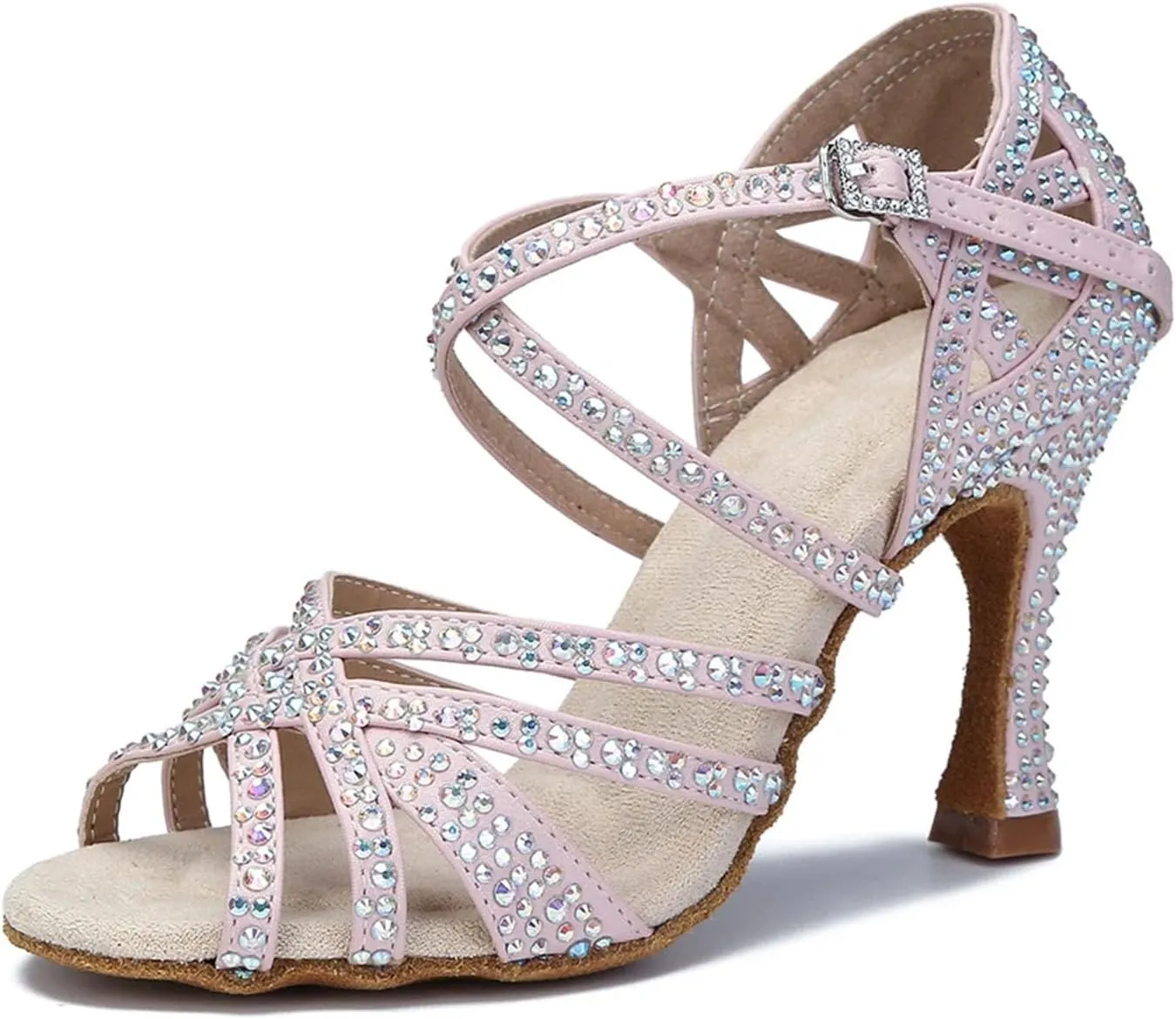 Yellow Latin Dance Shoes - Salsa, Tango Sandals with 9CM (3.54") Heels for Ballroom, Pink Wedding