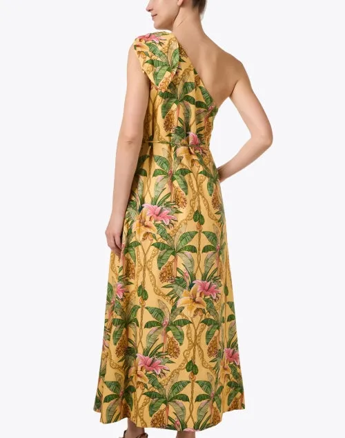 Yellow Print One Shoulder Dress