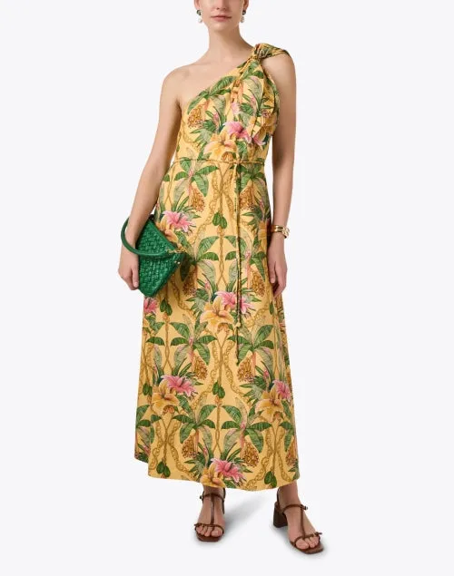 Yellow Print One Shoulder Dress