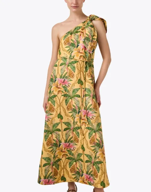 Yellow Print One Shoulder Dress