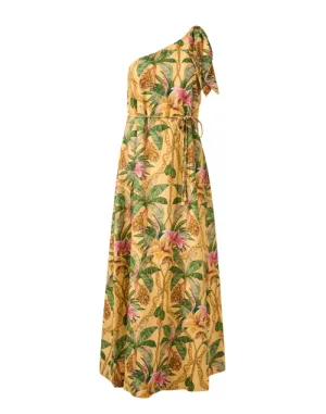 Yellow Print One Shoulder Dress