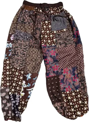 YILLE Boho Patchwork Harem Pants for Women, Casual Loose Fit Hippie Yoga Joggers with Pockets, Bohemian Lounge Comfy Palazzo