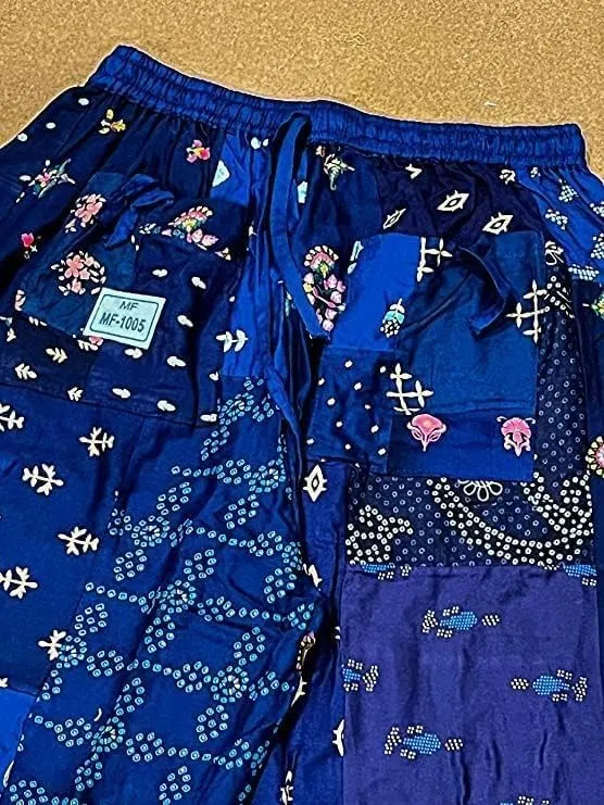 YILLE Boho Patchwork Harem Pants for Women, Casual Loose Fit Hippie Yoga Joggers with Pockets, Bohemian Lounge Comfy Palazzo