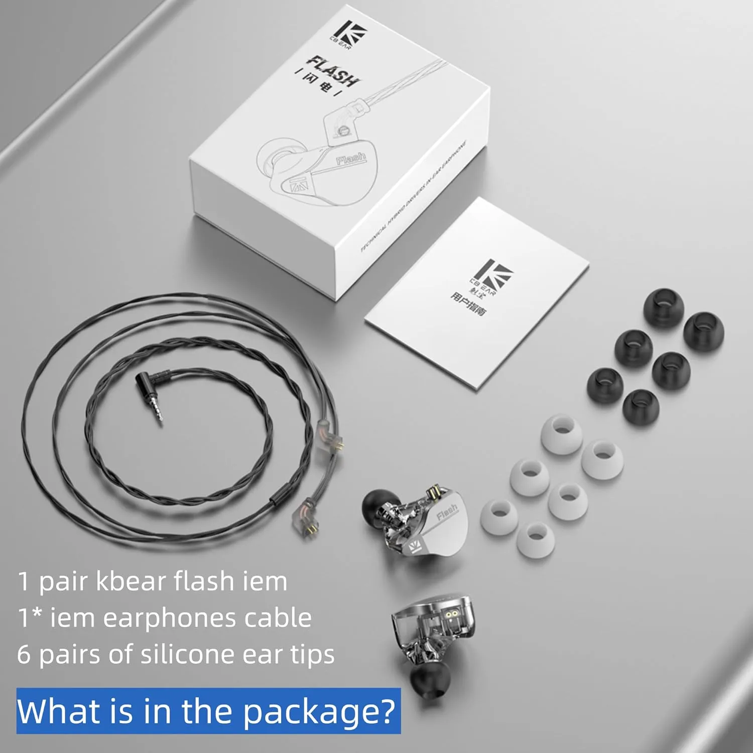 YINYOO KBEAR Flash Wired Earbuds, Gaming Earbuds, 3.5mm Plug in Ear Headphones, 1DD 1BA Hybrid in Ear Monitors, IEM Earphones with Tangle-Free Cable for Laptop PC Computer (Without mic, Gray)