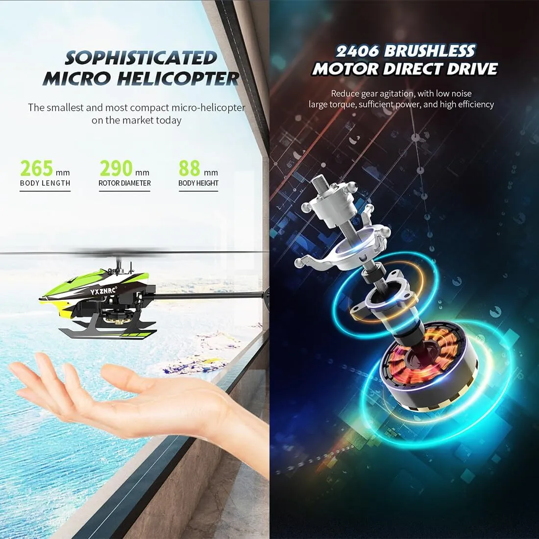 YU Xiang F120 Remote Control Helicopter 6CH Direct Drive Brushless RC Helicopter with 6-Axis Gyro, 3D/6G Mode, Metal Digital Servo, Mini Hobby Helicopters RC Aircraft - Right Control/Blue
